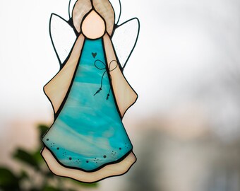 Stained Glass Turquoise Handmade Angel