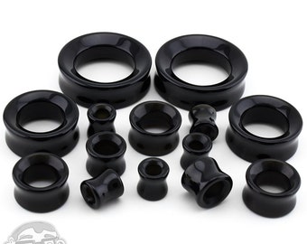 Black Obsidian Ear Tunnels Plugs - Double Flared (00 Gauge up to 1 & 1/2" Inch) NEW!