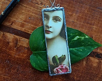 Recycled Altered Art Pendant Adornment Victorian Girl With or Without Silver Chain
