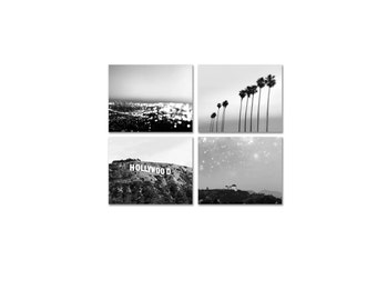 SALE, California Print Set - Los Angeles Photography - Hollywood Sign Palm Trees - Black and White Prints
