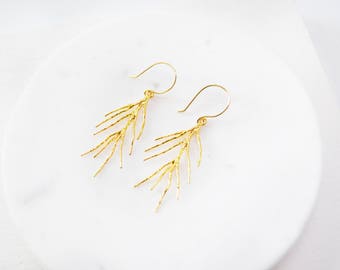 Gold Branch Earrings, Gold Dangle Earrings, Dangle Earrings, Long Earrings, Simple Earrings, Everyday Earrings.
