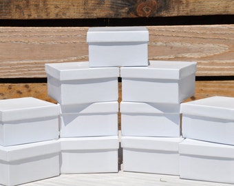 20 Pack White Gloss 3.5x3.5x2 Deep Jewelry Favor Boxes Square with Cotton Fill