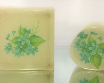 Lefton Geniune Alibaster Hand Painted Floral Trinket Box Set