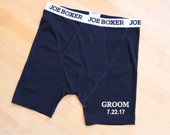 Groom's Black Boxer Shorts, Joe Boxer BLACK Fitted, Wedding Date personalized,Gift for Groom, Honeymoon gift, wedding Underwear, embroidered