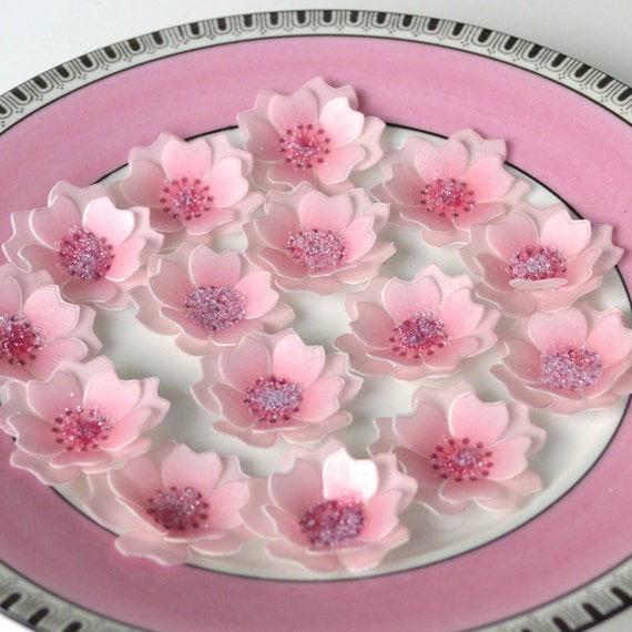 Edible Cherry Blossom 3D Flowers X 24 Pastel Pink Japanese