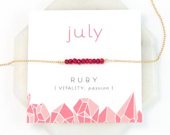 July Birthstone Necklace, Gold Ruby Necklace, Personalized Birthstone Jewelry, Healing Gift, Inspirational Gift, Necklace Card, Holiday Gift