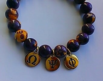 Men's 'Omega Psi Phi' Inspired Jade Beaded Stretch Bracelet, gemstone, fraternity jewelry, Q bracelet, Que gift, greek gifts, frat gifts