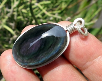 obsidian necklace sterling silver