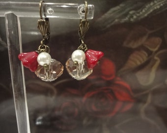Earrings brass, trendy chic glass beads
