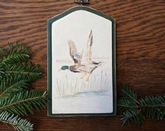 Vintage Duck Wall Decor/Waterfowl/Lake/Wooden/Cabin/ducks/mallard/Country/Painted/Artwork/wall/Dark Green/White/Mallard/hunting/nature/fish