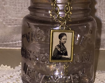 Victorian Gem Tin Type Photo Pendant and Chain Necklace Steampunk Goth Ancestors Picture Jewelry Oddities