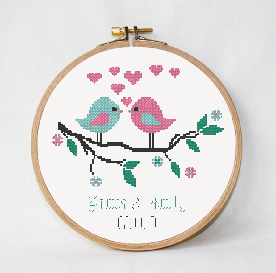 Modern Wedding cross stitch pattern wedding birds