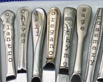 Culinary Garden, Herb Markers, Set of 9, Made from Repurposed Silverware