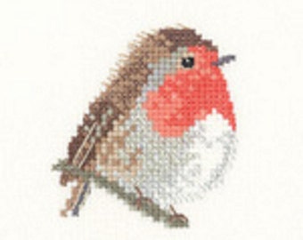 Robin Cross Stitch Kit from Heritage Craft Little Friends on 14ct Aida, needlework kit, cross stitch, counted cross stitch kit