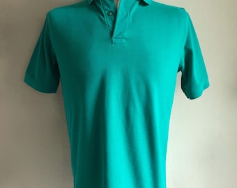 Vintage Men's 80's Turquoise, Polo Shirt, Short Sleeve by Hanes (M)