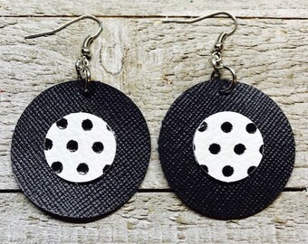 Leather, Earrings, Leather earrings, Saffiano leather, Round earrings, Polka dots, Leather jewelry, Statement earrings, Bold earrings,