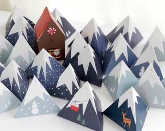 Adventskalender zum Drucken - Berglandschaft mit Lebkuchenhaus - A4