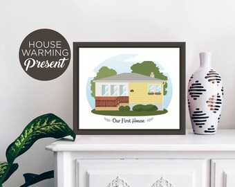 Custom House Portrait Illustration, Personalized Portrait, Housewarming Gift, Home Portrait