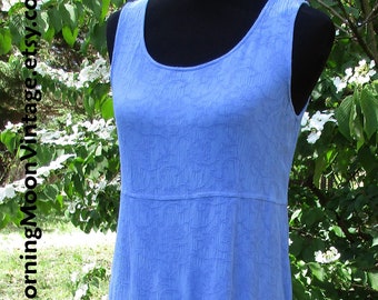 Vintage BOHO DRESS, cornflower BLUE rayon gauze, Embroidered! long sleeveless midi maxi, vintage 90s grunge bohemian, hippie chic festival
