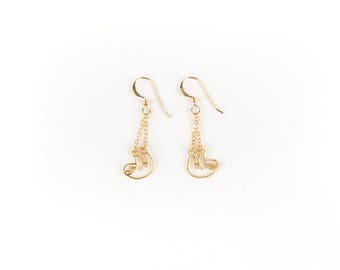 Sloth Dangle Earrings // Sloth Jewelry // 14kt Gold or Sterling Silver Sloth Earrings // Tiny Sloth
