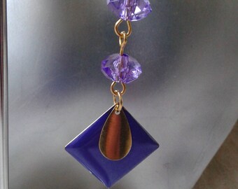 Earrings "Purple diamond and Teardrop gold"