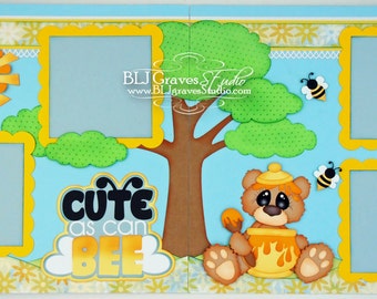2 Premade Scrapbook Pages Cute As Can Bee Honey Bear Baby Boy Girl 12x12 Layout Paper Piecing Handmade 70
