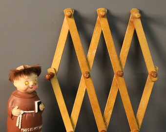 Vintage Peg Rack Wooden Accordion Wall Decor Retro Wall Decor Hanging Rack Wood Peg Rack Handbag Rack Boho Chic Decor Bohemian Room Decor