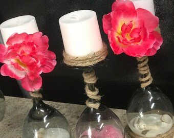 Wine glass candle holders