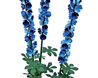 FLOWER Kit 3 BLUE DELPHINIUMS for Scrapbooking, cards, dolls house miniature garden