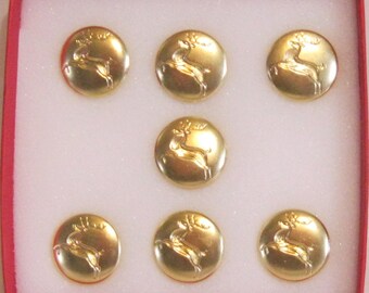 Set of 7 Professional remoable 3/4" bright brass reindeer button