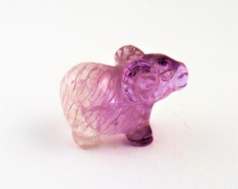 Hand carved natural amethyst gemstone sheep figurine.