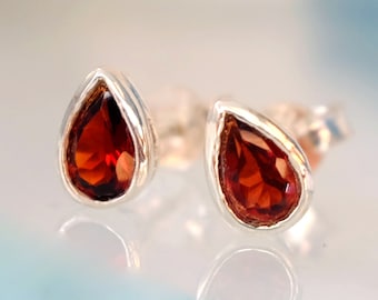 Red Earrings, Red Garnet Earrings, Silver Gemstone earrings, teardrop earrings, January birthstone earrings gifts for her, birthday gifts