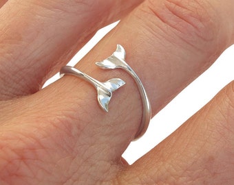 Sterling Silver Ring, Silver Whale Tails Ring, Silver Band Ring, Silver Ocean Ring, Sea Silver Ring, Adjustable Silver Ring, Nautical Ring