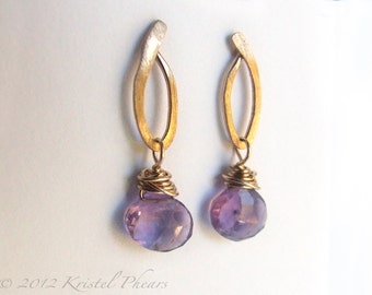 RESERVED - ONE Amethyst Earring - Gold or Sterling Dangle earrings, original design lavender purple February birthstone
