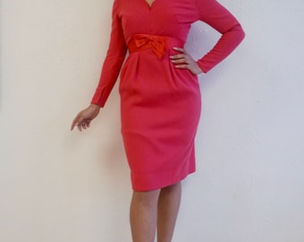 Fuchsia Wiggle Dress with Satin Bow