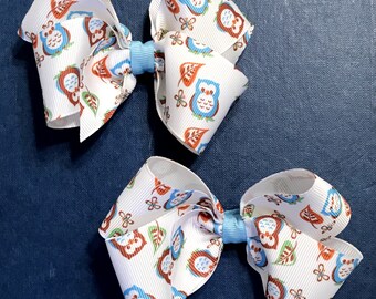 Owl Hair Bow Set, Boutique Hair Bow Set, 4 Inch Hair Bow Set, Girls Hair Bows, Baby Hair Bows, Toddler Hair Bows, Party Favow Bows, Hair Bow