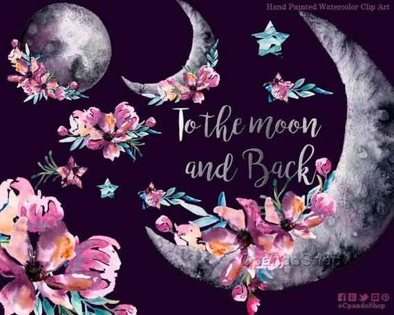 floral moon moon watercolor clipart space png stars clip crepe paper flower patterns