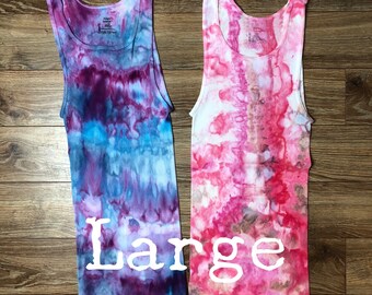 Adult mens womens large cotton ribbed undershirt tank top ice dyed tie L lot