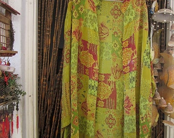 TIANELLO - Beautiful Patchwork-Influenced Rayon Long Sleeve Button Down Front Tunic, Size 0X - XXLarge *Flaw*, Vintage