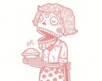 La Cocinera Limited Edition Gocco Screenprint Day of the Dead Art