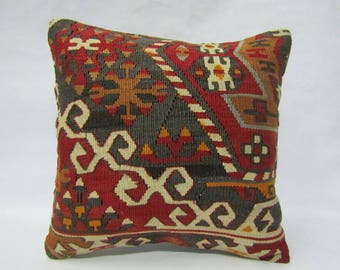 Turkish Kilim Pillow Cover,16x16 inches,40x40cm,Anatolian Turkish Kilim Pillow Cover