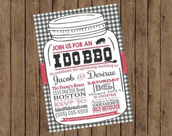 Printable I Do BBQ Shower Party Invitations, 5x7, Typography, Gingham