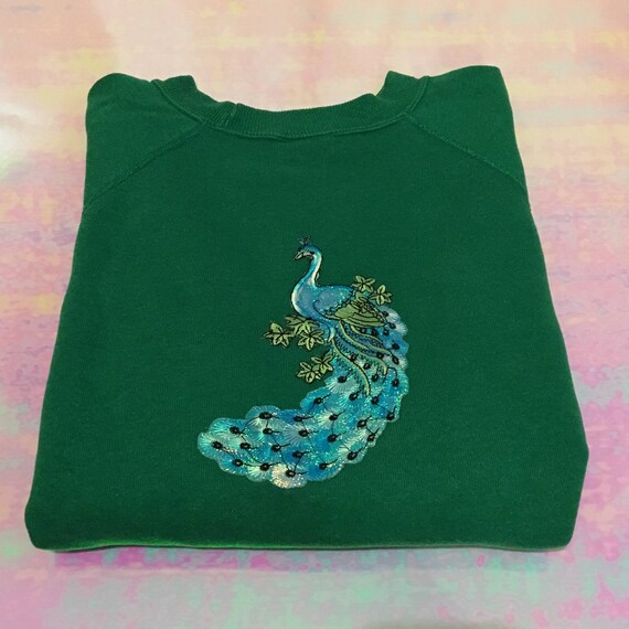 Forest Green Peacock Back Patch Crew Neck Sweater (Unisex)