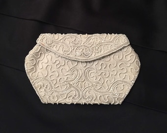 Vintage 50's White Beaded Bridal Clutch