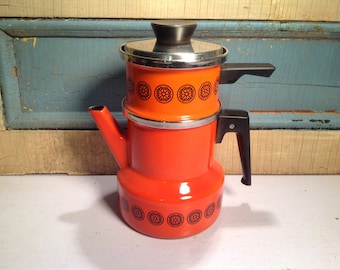 Vintage enameled teapot Asta orange