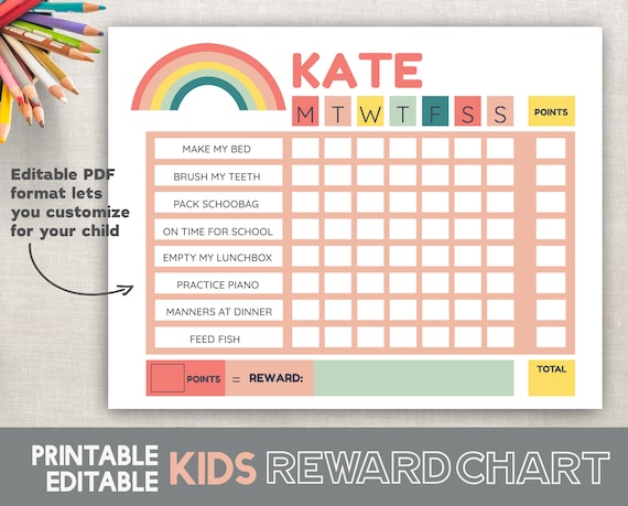 Monthly Rewards Chart For Kids