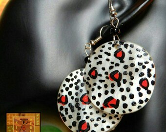 Black, white and red painted earrings