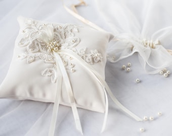 Ring Cushion, Wedding Pillow, Ring Bearer Cushion, Crepe Pillow, Ring Pillow, Ivory