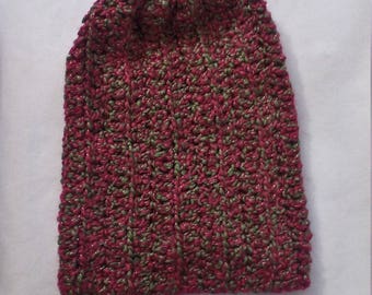 half price slouchy beanie in shades of red and green
