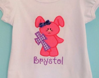 Easter shirt or bodysuit- baby girl onesie, bunny onesie, Easter shirt, bunny shirt, bunny with cross